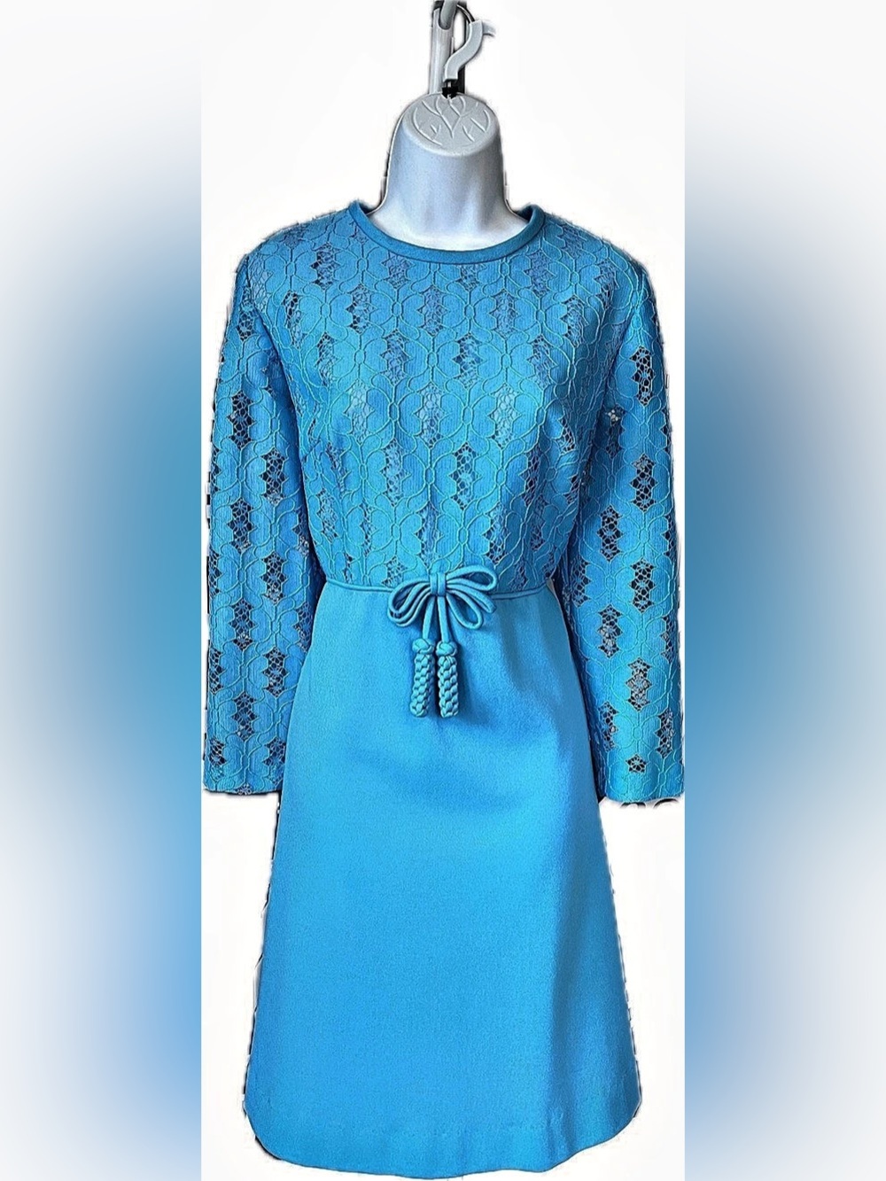 Adorable Vintage 70s A-Line Dress with Lace Bodice and Sheer Sleeves, XL